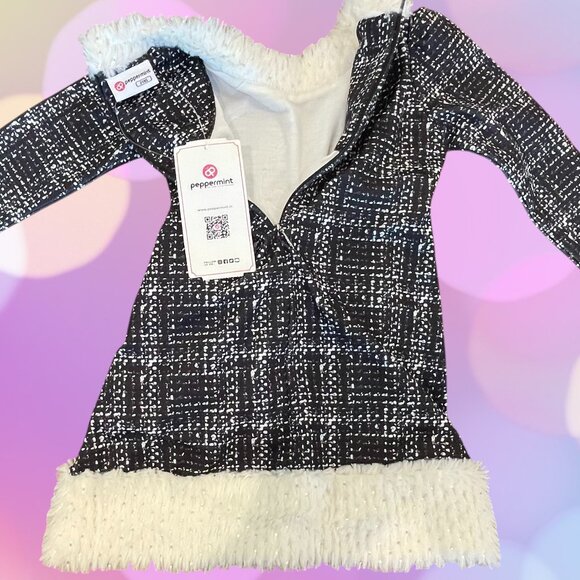 NWT PEPPERMINT Girls Faux Fur Trim Applique Dress - Picture 4 of 6